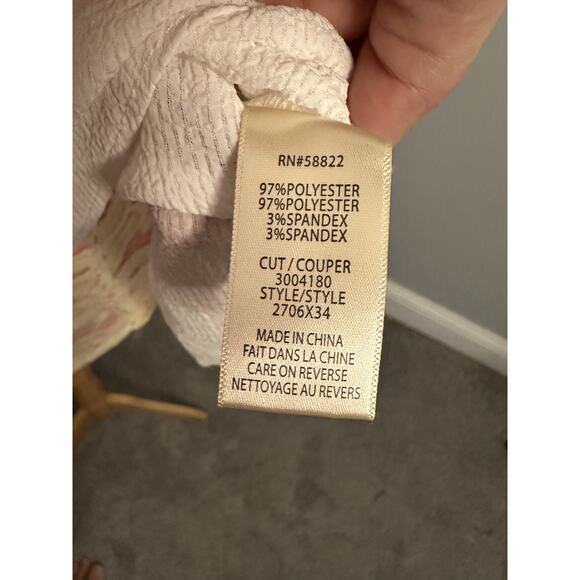 NWT Max Studio Smocked Tie Front Long Sleeve Blouse Ecru Ivory Sz Large $98 - Picture 7 of 9